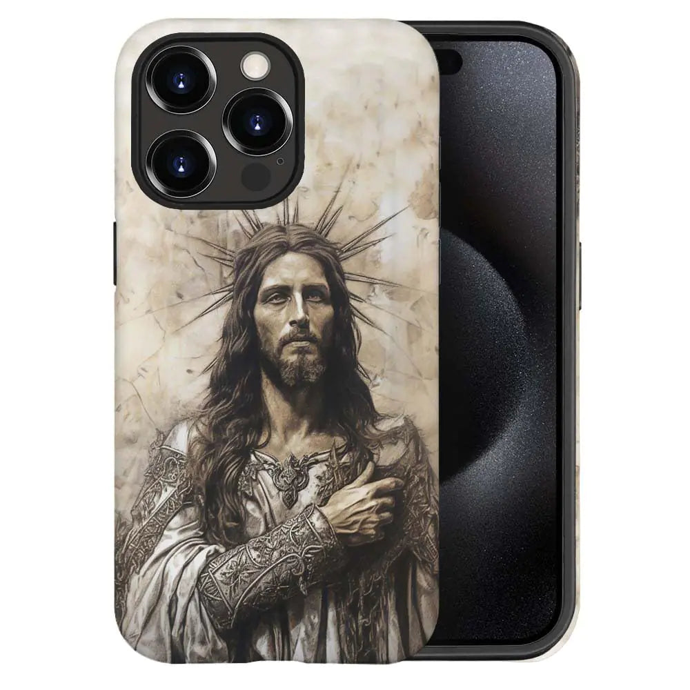 DJSOK Case Compatible with iPhone 15 ProJesus with a Cross on it Phone Case Colorful Fall Protection Shell Hybrid 2-Layer Hard Shell Phone Case for iPhone 15 Pro