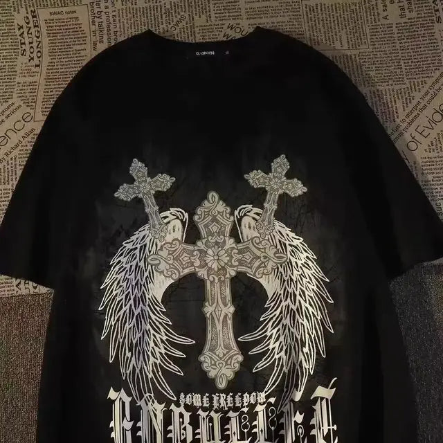 Retro American Cross Wings Graphic T-Shirt for All