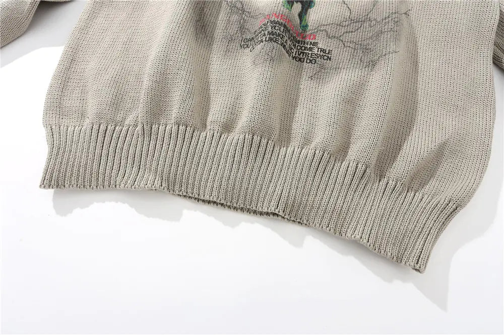 Men's Jesus Print Knit Sweater - Casual Street Style