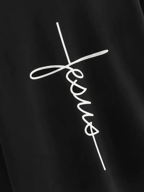 Jesus Letter Graphic Pullover Hoodie
