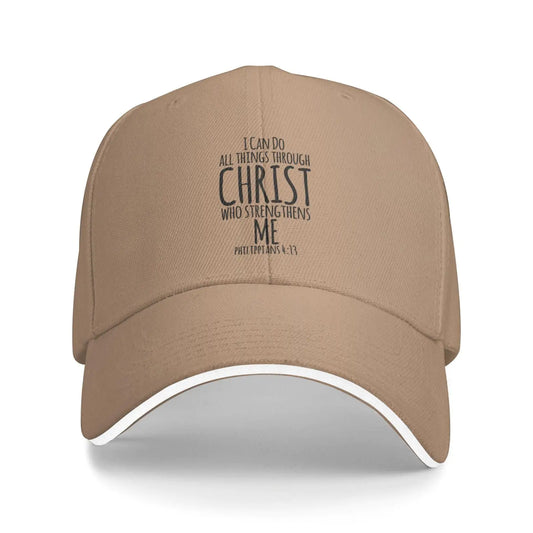 TUREIOP I Can Do All Things Through Christ Hat Christian God Baseball Cap for Men Women Adjustable Trucker Hat Brown