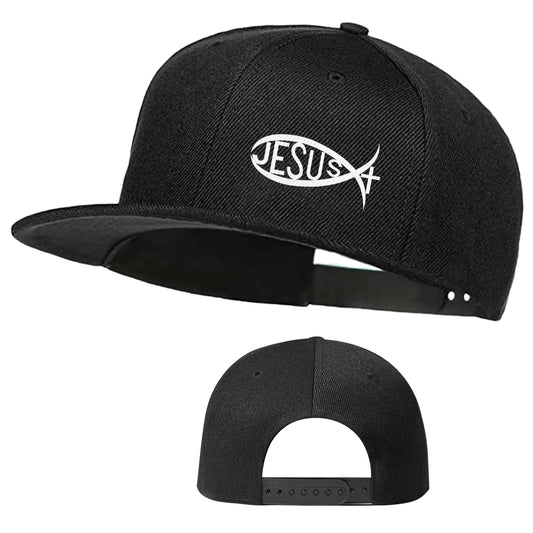Jesus Christ Hats Mens Snapback Flat Bill Brim Hats for Men Black Snap Backpack Dad Life Jesus Christian Fish Fitted Hat Baseball Cap Fishing King Lord Sports Caps Christian Gifts for Women