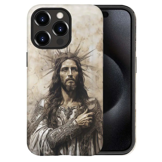 DJSOK Case Compatible with iPhone 15 ProJesus with a Cross on it Phone Case Colorful Fall Protection Shell Hybrid 2-Layer Hard Shell Phone Case for iPhone 15 Pro