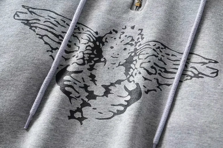 Angel Print Hoodie Polo Shirt for Women - Long Sleeve