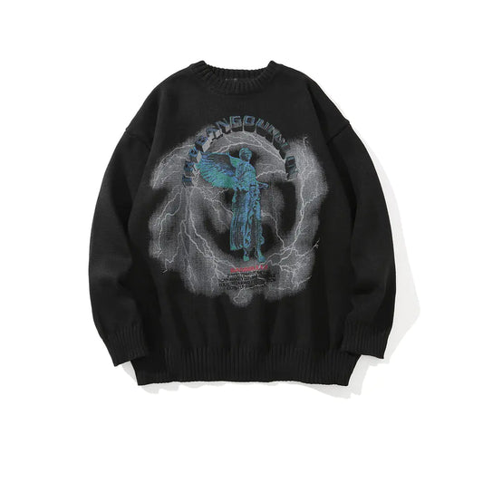 Men's Jesus Print Knit Sweater - Casual Street Style
