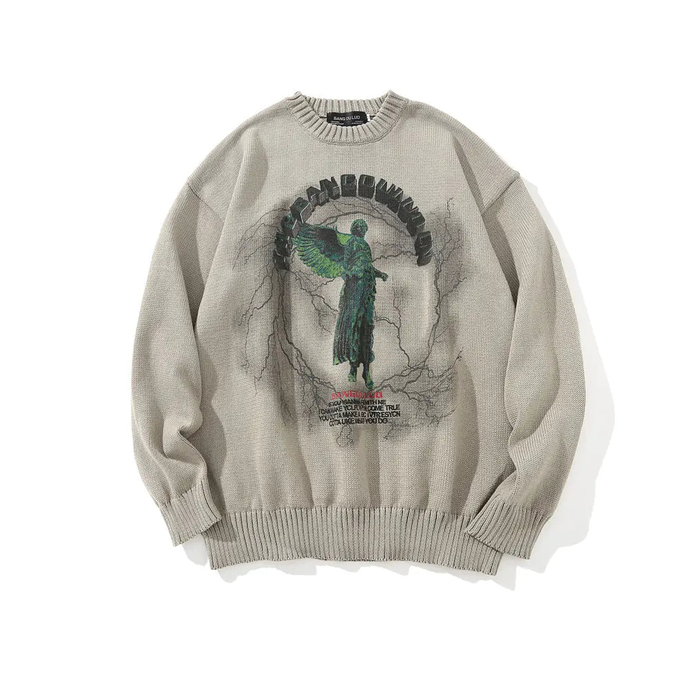 Men's Jesus Print Knit Sweater - Casual Street Style