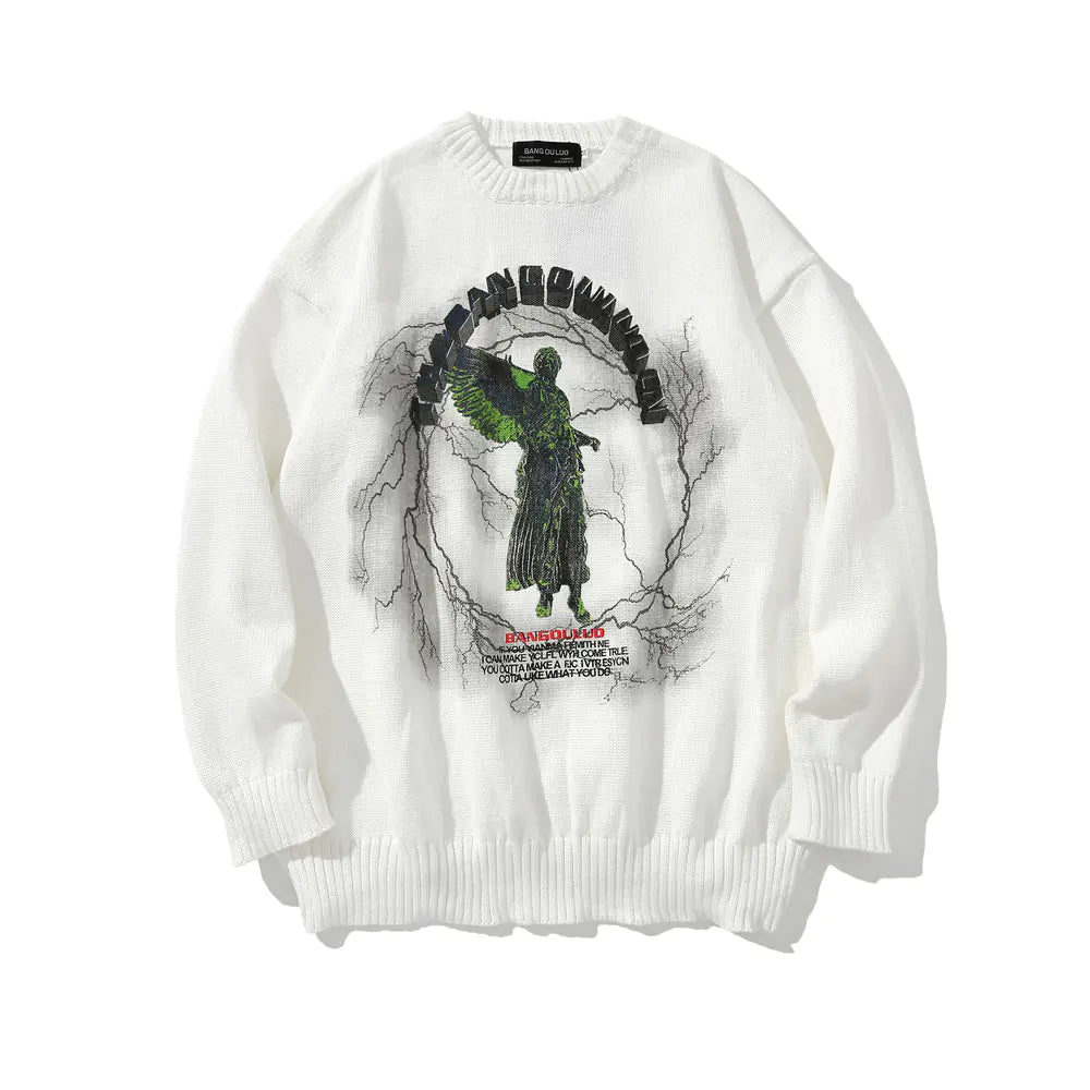 Men's Jesus Print Knit Sweater - Casual Street Style