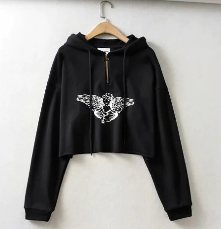 Angel Print Hoodie Polo Shirt for Women - Long Sleeve